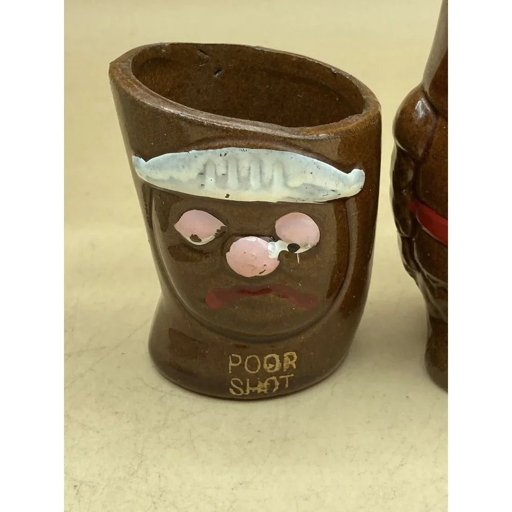 Vintage JAPANESE Red Ware Shot Glass Lot Gun Shot Big Shot Poor Shot LOT 3 READ